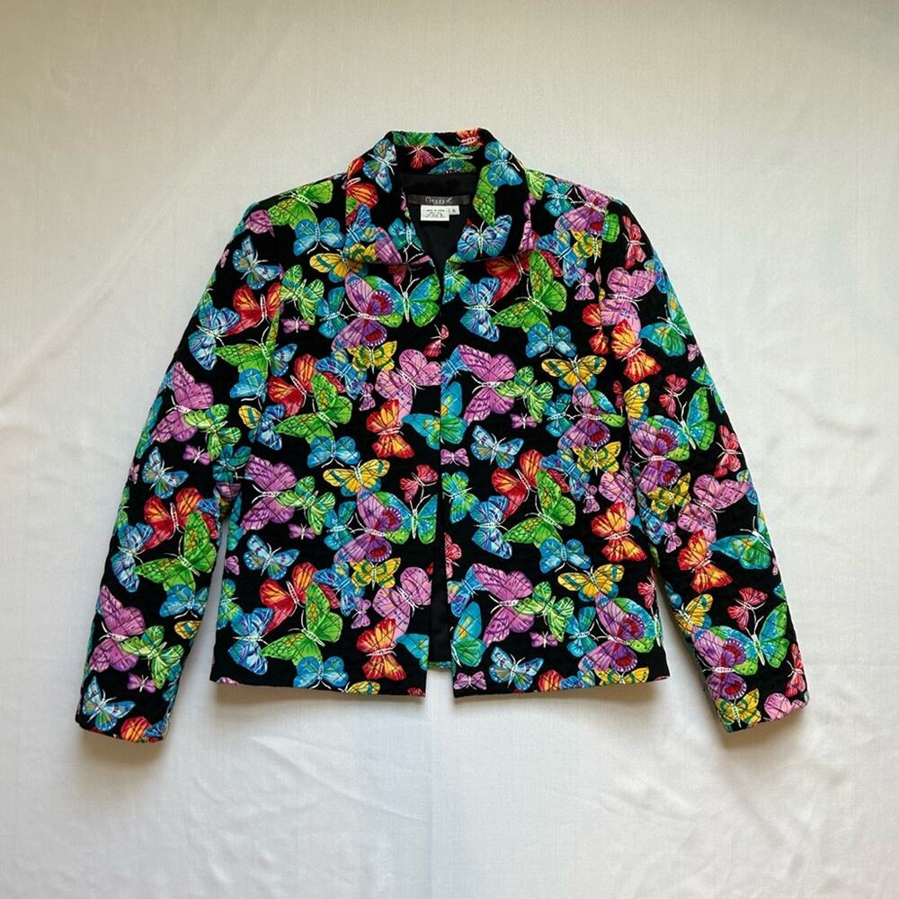 Maggy London 100% Silk Butterfly Quilted Jacket Size 6